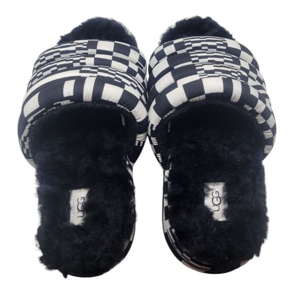 UGG Shoes Womens 9 Multicolor MAXI CHECKS SLIDE Chunky Fur Hippie  1130842 - Picture 6 of 11